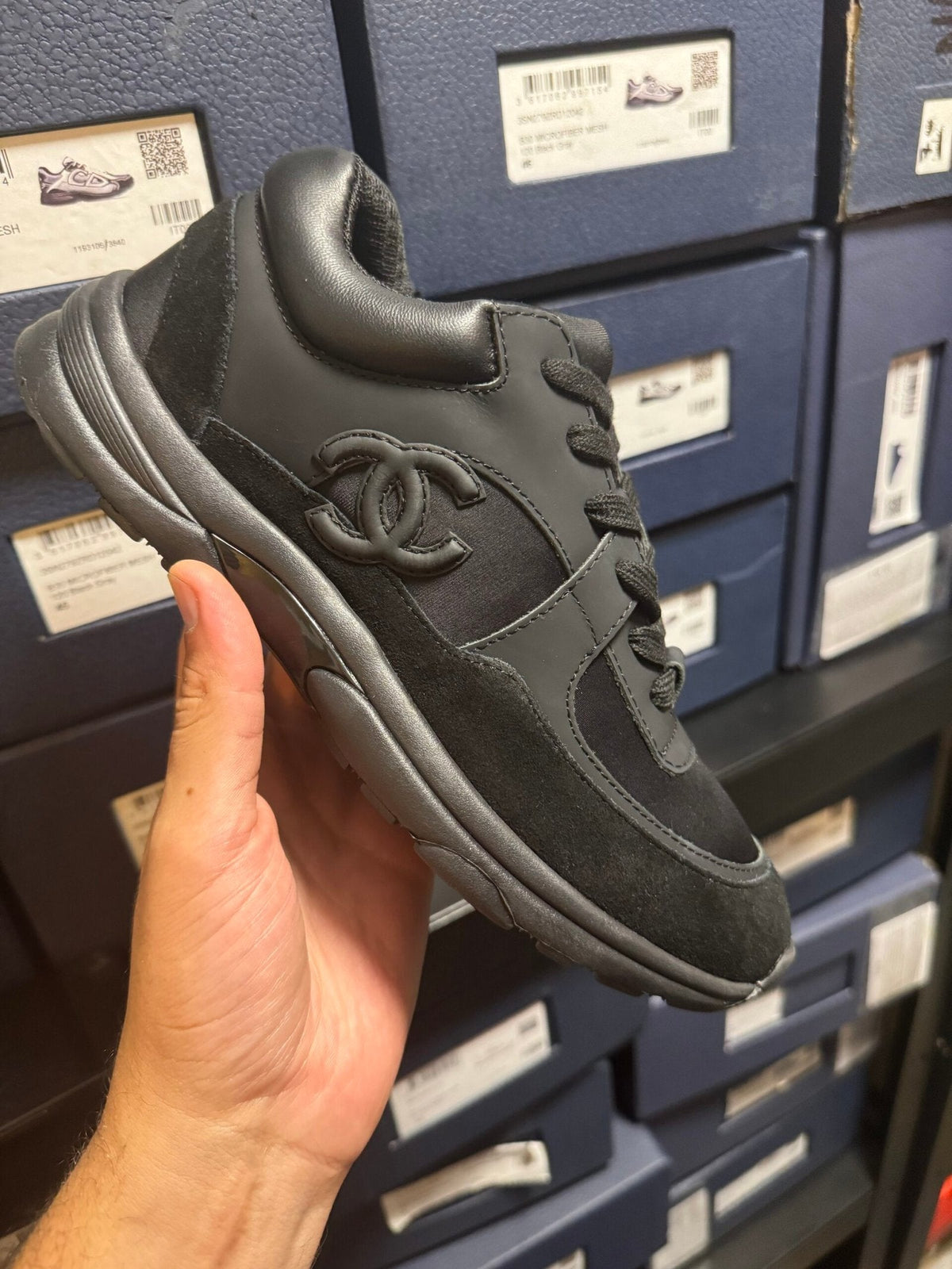 Chanel CC Logo Black Suede & Nylon Trainers