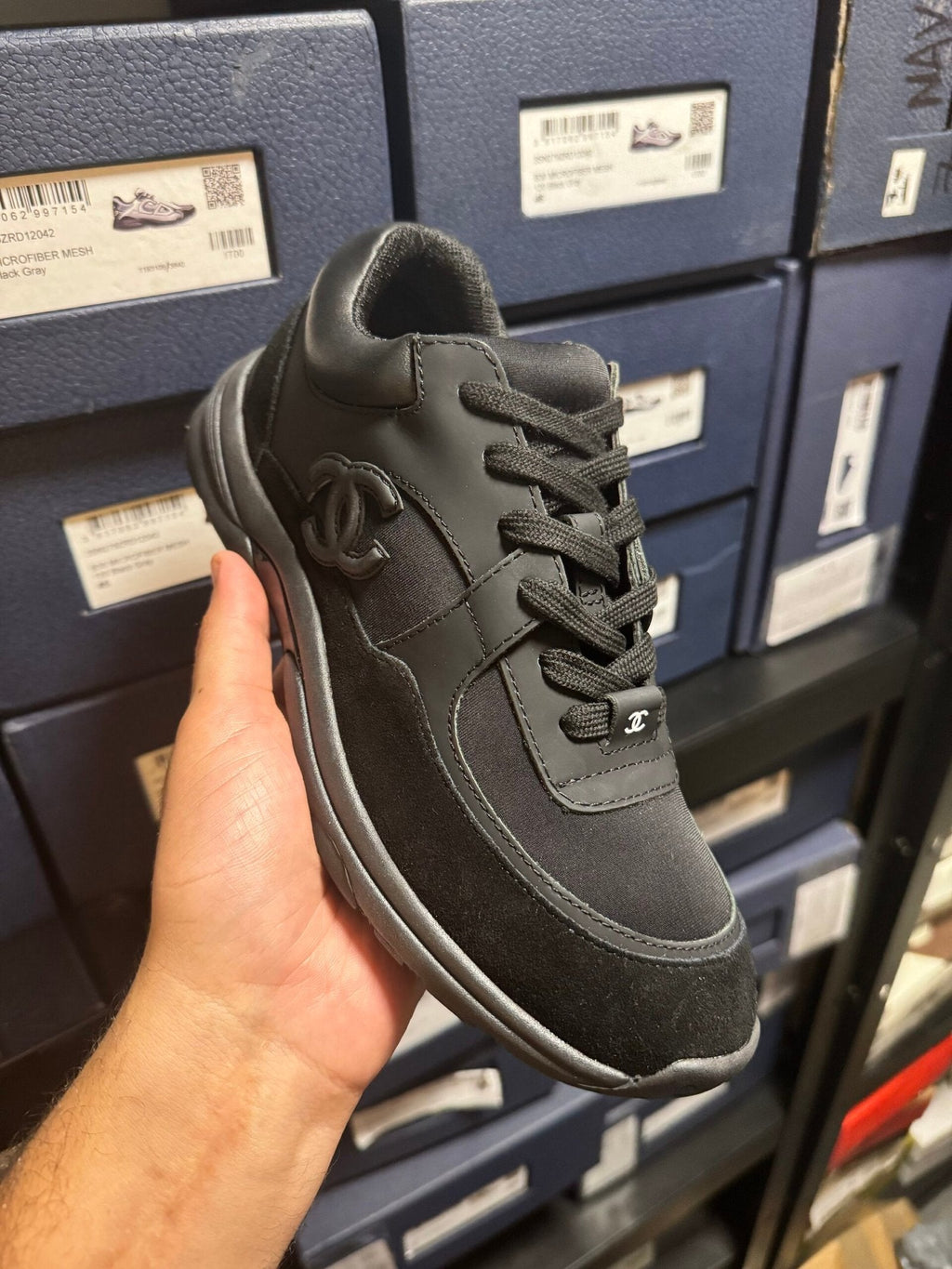 Chanel CC Logo Black Suede & Nylon Trainers