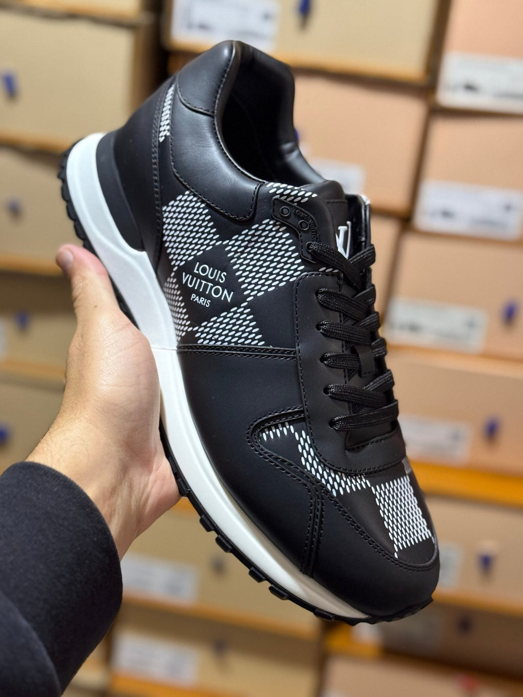 Louis Vuitton Run Away Black Damier Leather Trainers