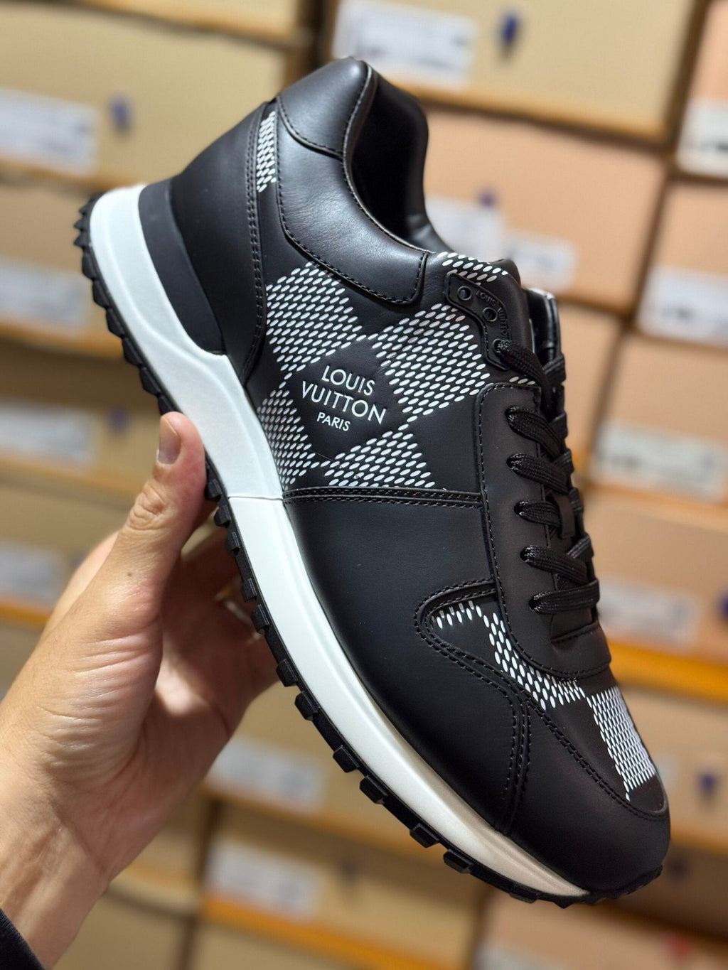 Louis Vuitton Run Away Black Damier Leather Trainers