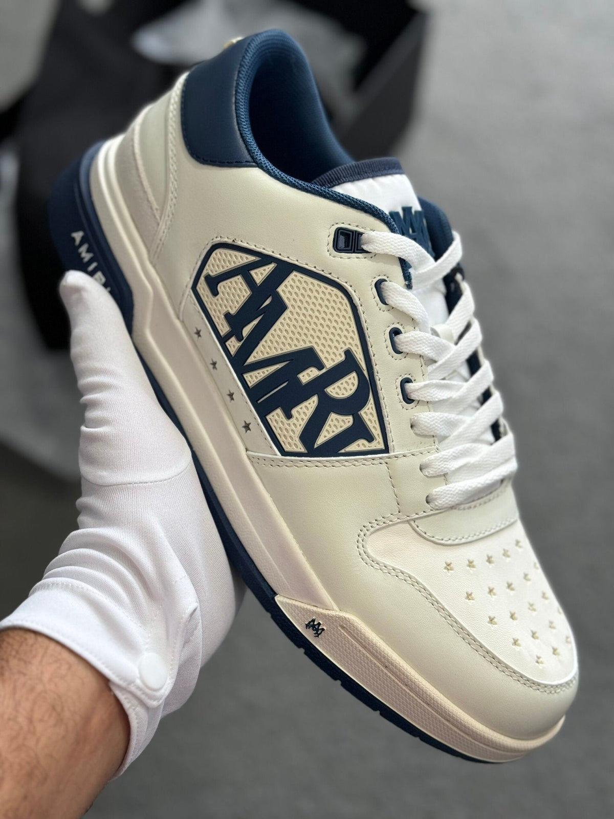 AMIRI Classic Low White & Navy Trainers