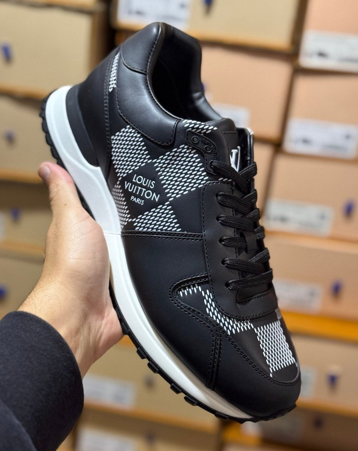 Louis Vuitton Run Away Black Damier Leather Trainers